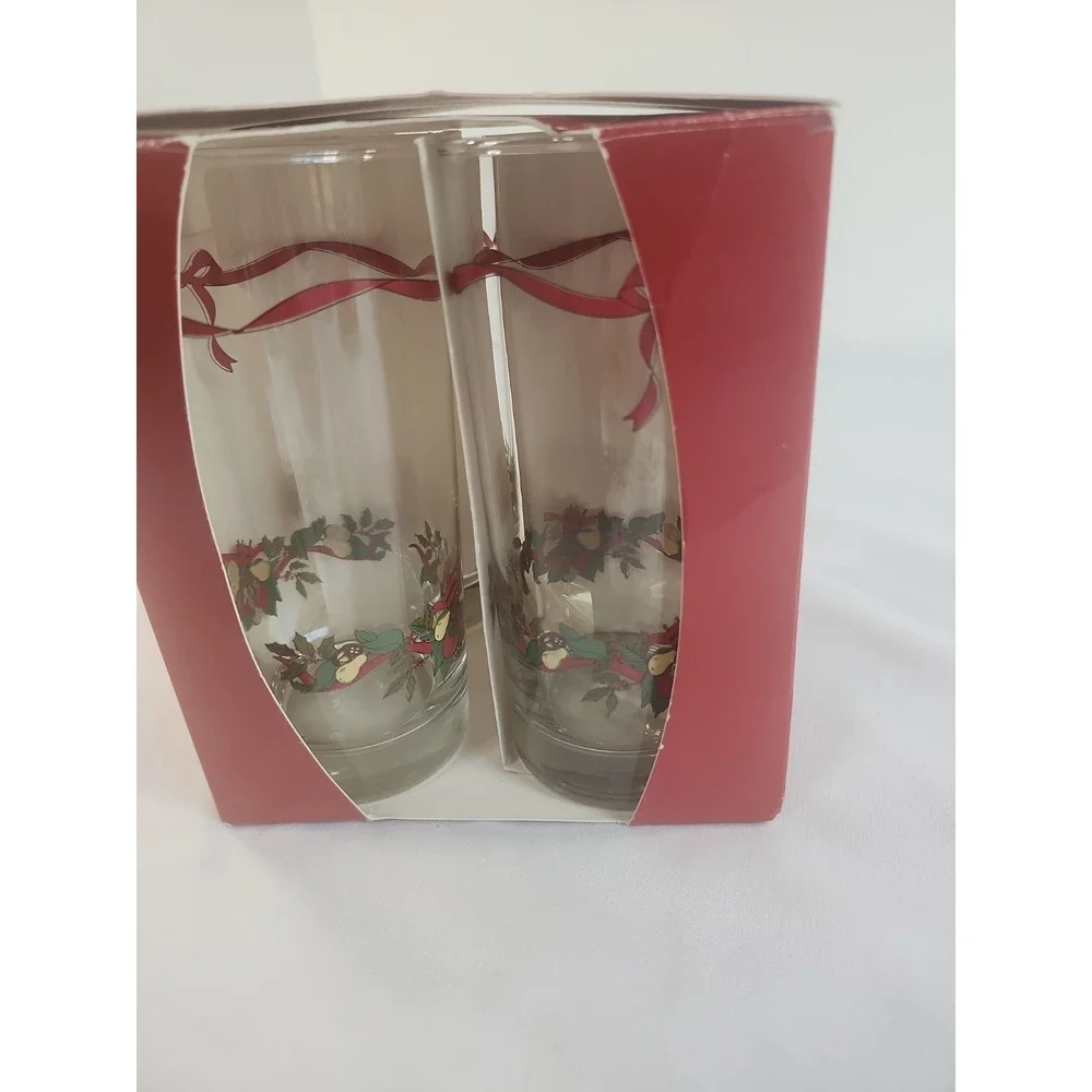 Vintage‎ John Wanamaker Set Of 4 Christmas Glasses 15 Oz Made In The USA
